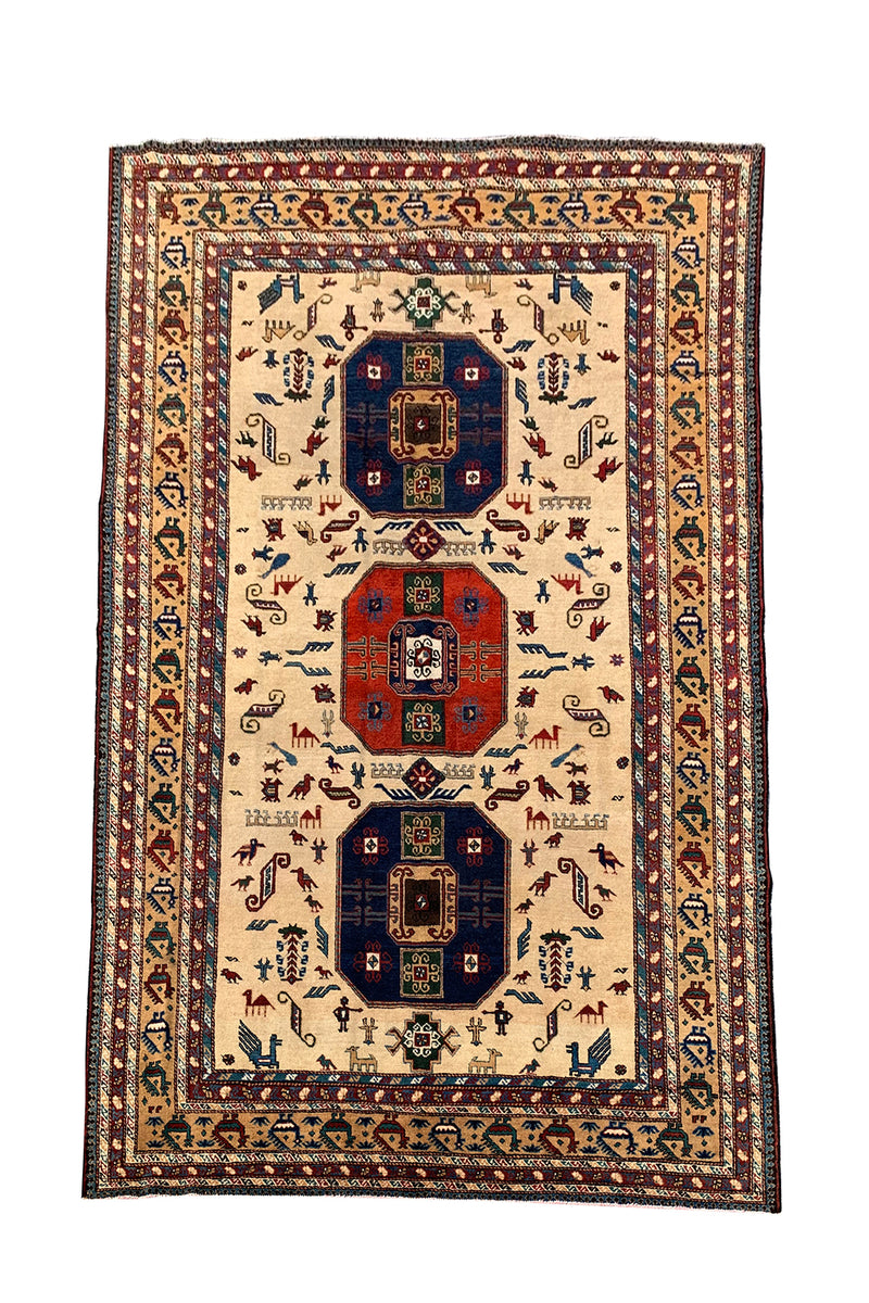 DISTRESSED HAND KNOTTED VINTAGE PICTORIAL SHRZ WOOL AREA RUG 10.9 X 7.6 FT (462 GER)