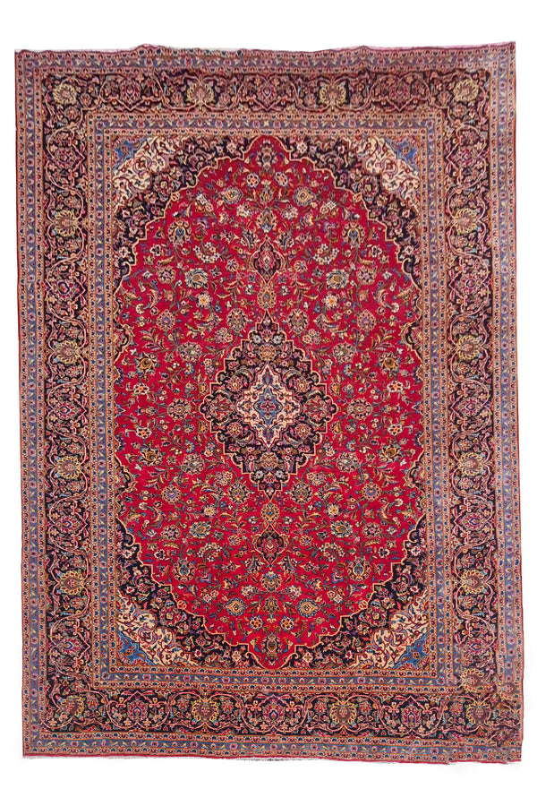 Authentic Hand Knotted Vintage Qashoun Wool Area Rug 12.8 x 9.6 Ft (1542 Ger-4)