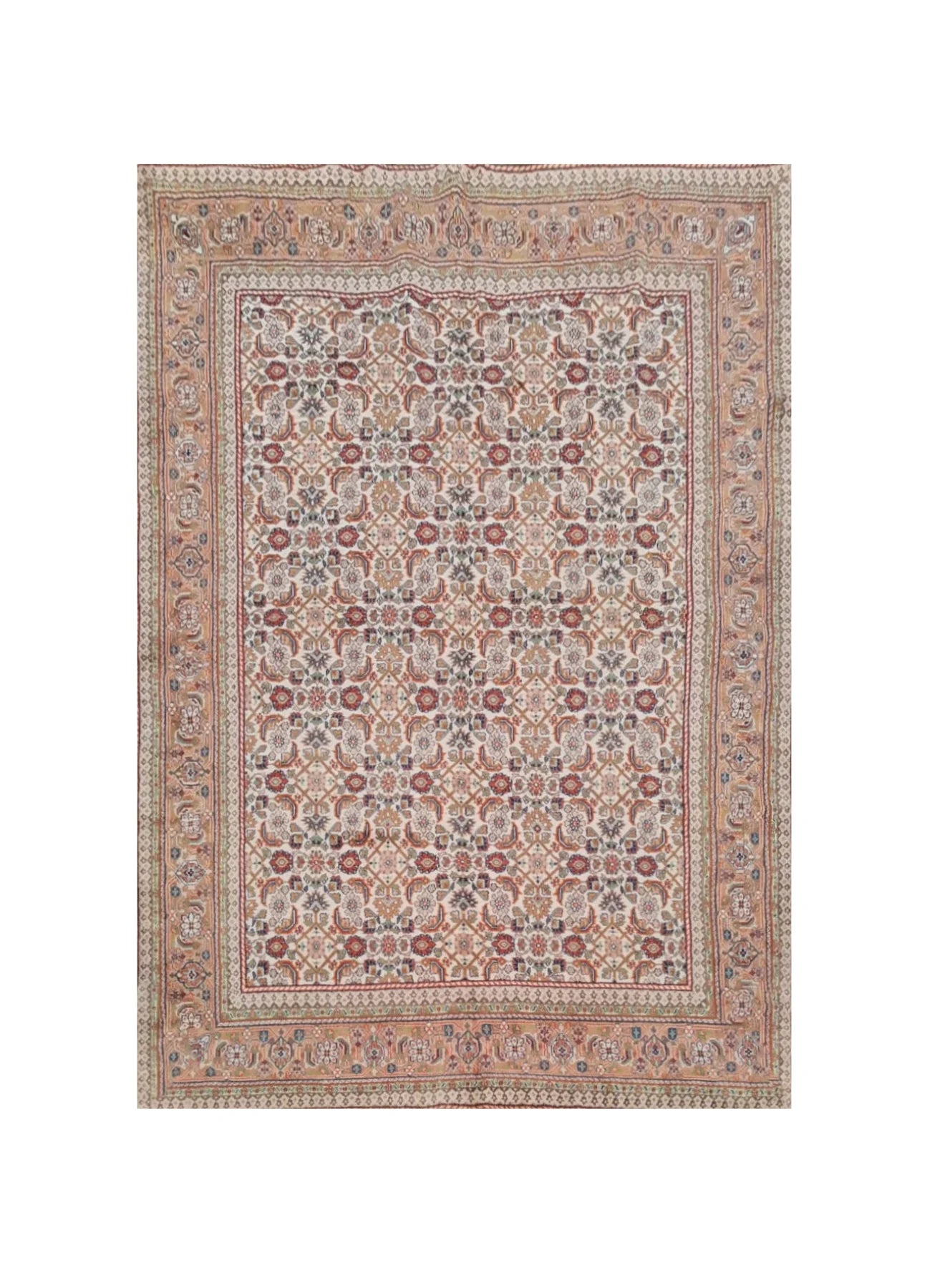 Authentic Hand Knotted Vintage Indo Wool Area Rug 8.2 x 6.2 Ft (1481 Ger-4)