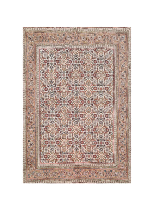 Authentic Hand Knotted Vintage Indo Wool Area Rug 8.2 x 6.2 Ft (1481 Ger-4)