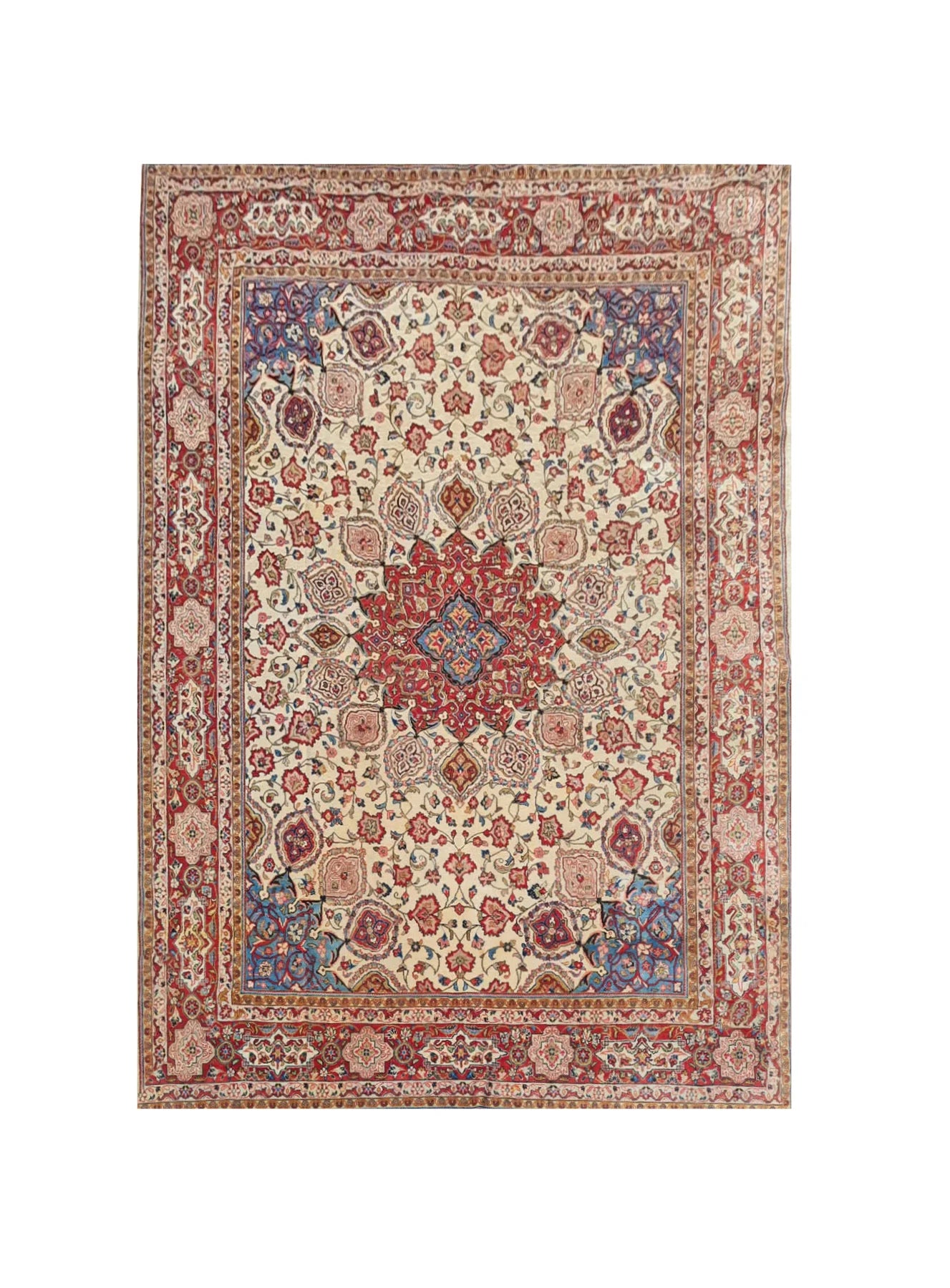 Authentic Hand Knotted Vintage Tabreez Wool Area Rug 12.8 x 8.6 Ft (1553 Ger-4)