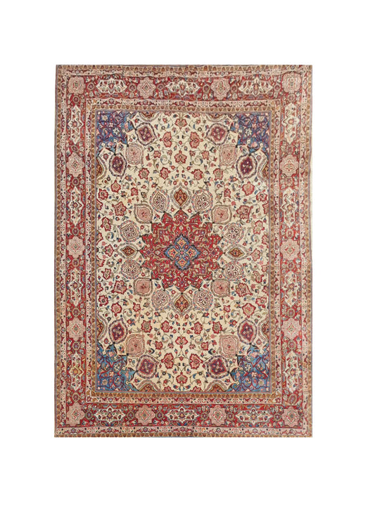 Authentic Hand Knotted Vintage Tabreez Wool Area Rug 12.8 x 8.6 Ft (1553 Ger-4)