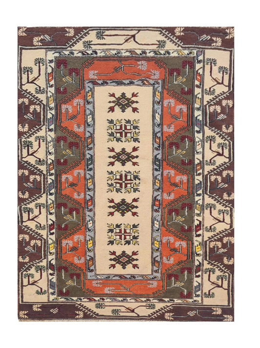 Amazing Hand Knotted Vintage Kurdi Wool Area Rug 7.5 x 4.4 Ft
