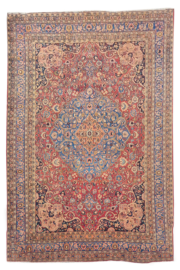Antique Hand Knotted Qashoun Wool Area Rug 12.4 x 9.6 Ft (1493 Ger-4)