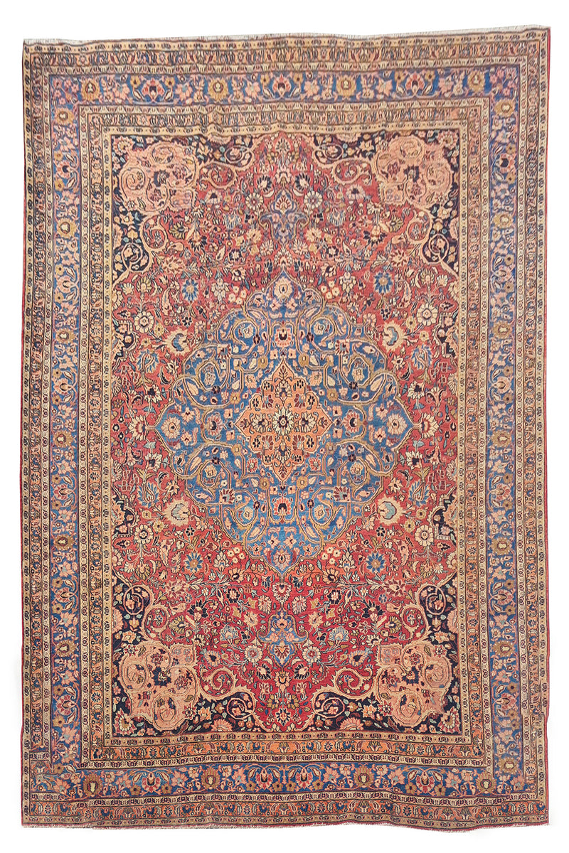 Antique Hand Knotted Qashoun Wool Area Rug 12.4 x 9.6 Ft (1493 Ger-4)
