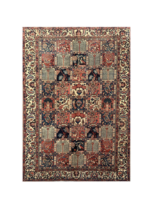 Amazing Hand Knotted Vintage Baghtiyaar Hunting Pictorial Wool Area Rug 10.6 x 7.1 Ft