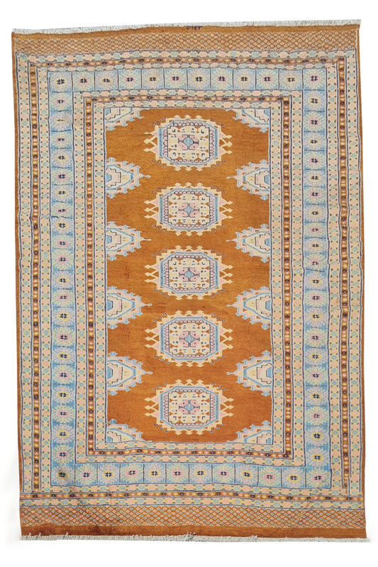 Authentic Hand Knotted Vintage Pakistani Bokhara Jhaldar Wool Area Rug 6 x 4 Ft (929 Ger-4)
