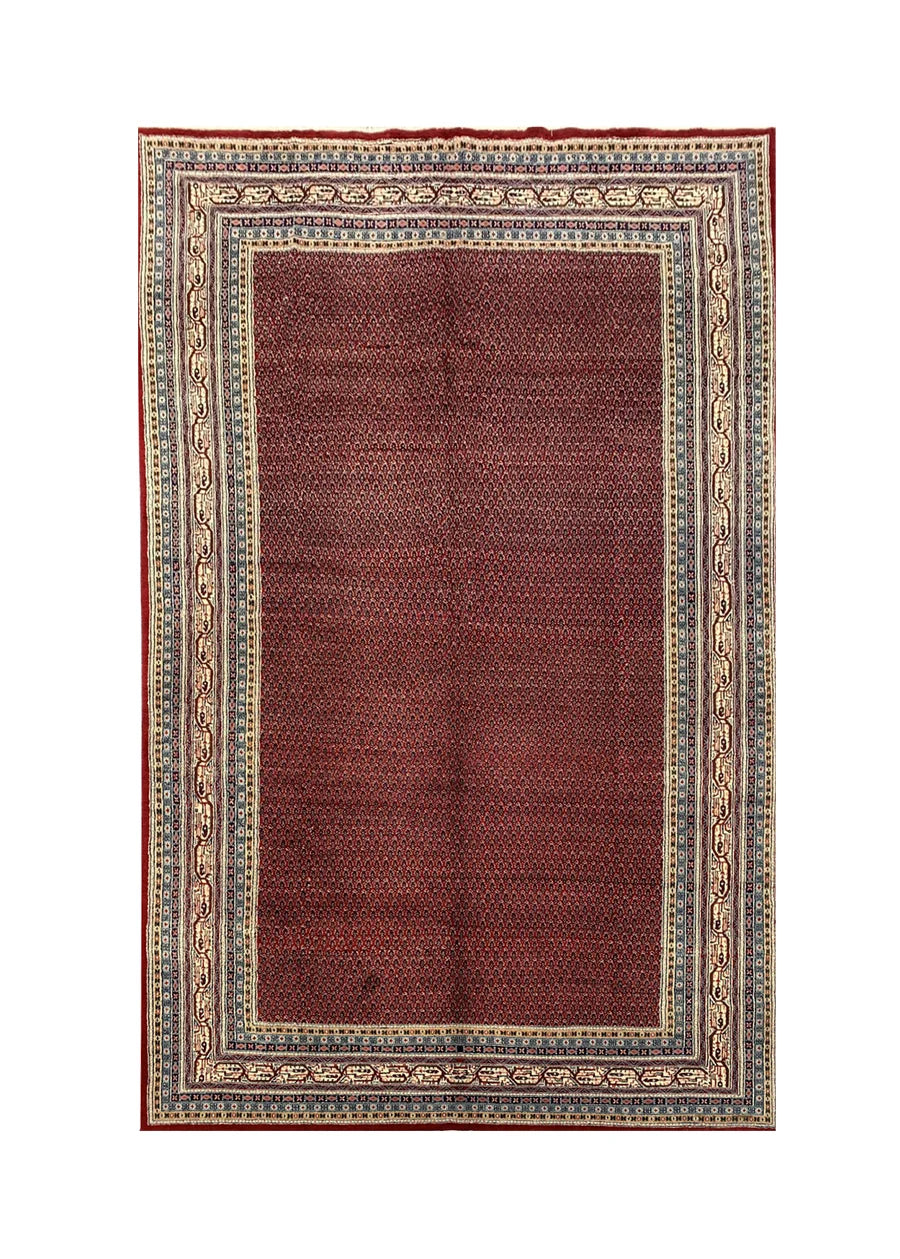 Authentic Hand Knotted Vintage Badam Gul Wool Area Rug 9.0 x 6.1 Ft