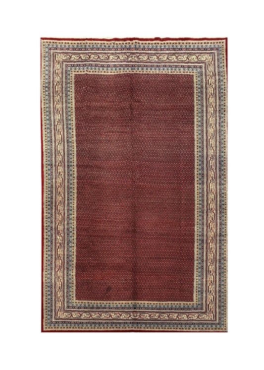 Authentic Hand Knotted Vintage Badam Gul Wool Area Rug 9.0 x 6.1 Ft