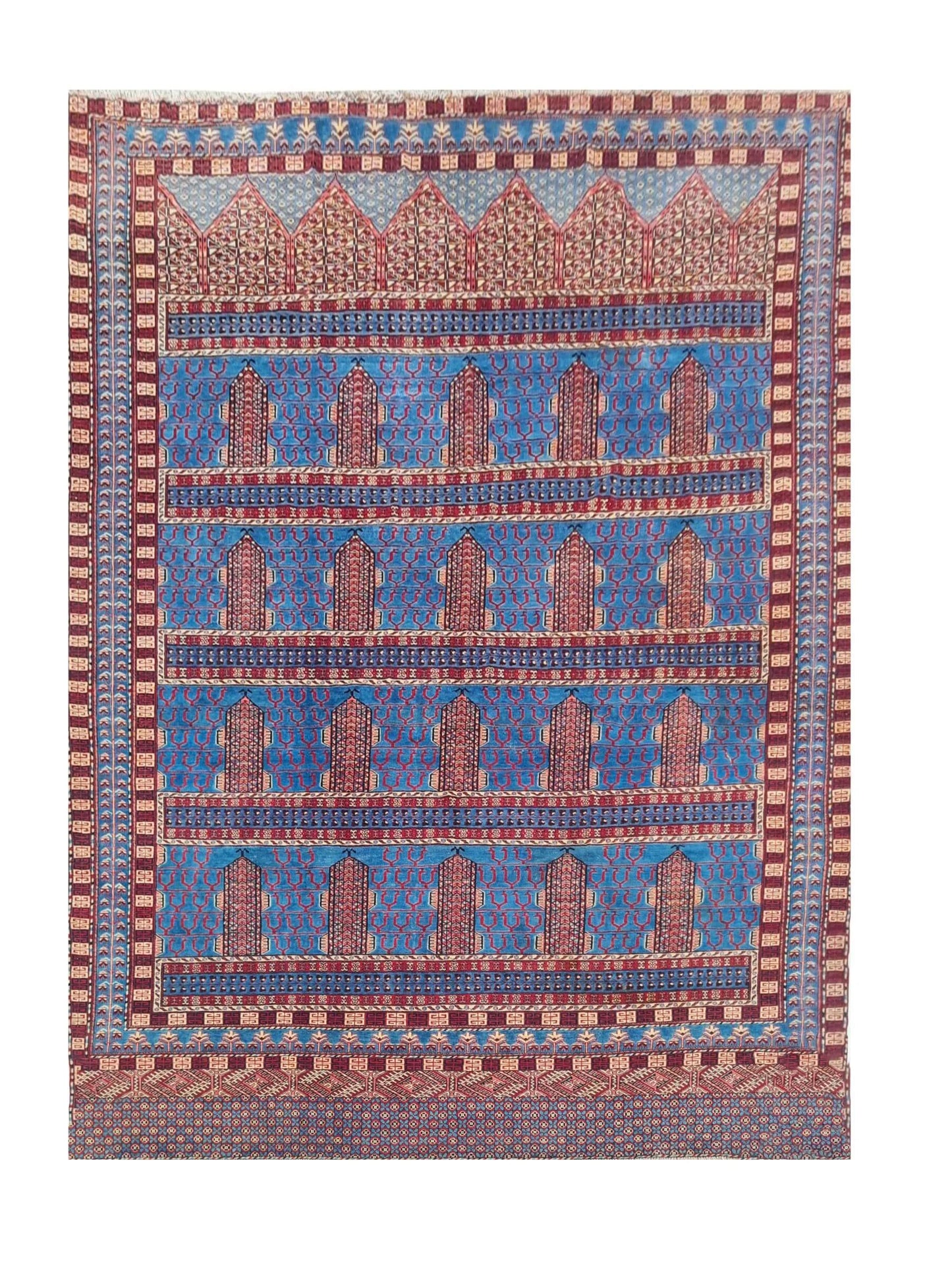 Amazing Hand Knotted Antique Bokhara Jhaldar Wool Area Rug 11.9 x 9.4 Ft