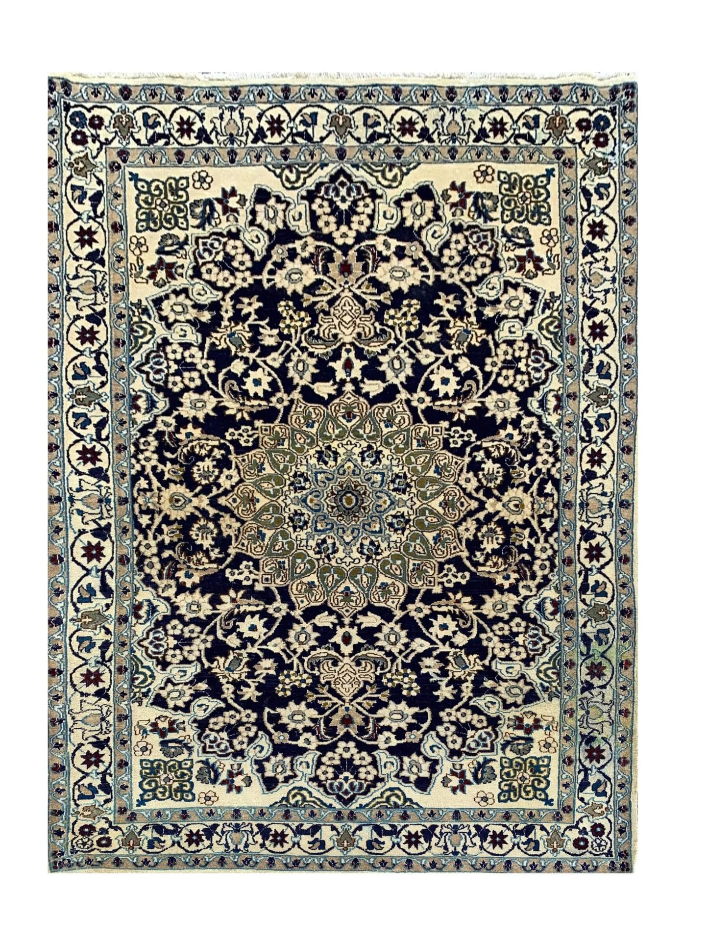 Amazing Hand Knotted Vintage Naeen Wool Area Rug 6.7 x 3.11 Ft