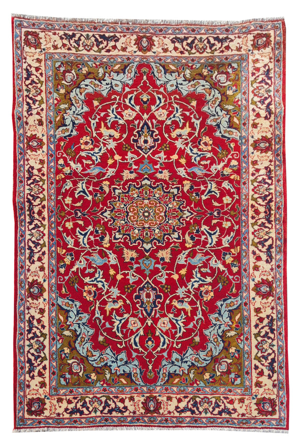 Authentic Hand Knotted Vintage Isfahan Wool Area Rug 5.2 x 3.6 Ft (1768 Ger-4)