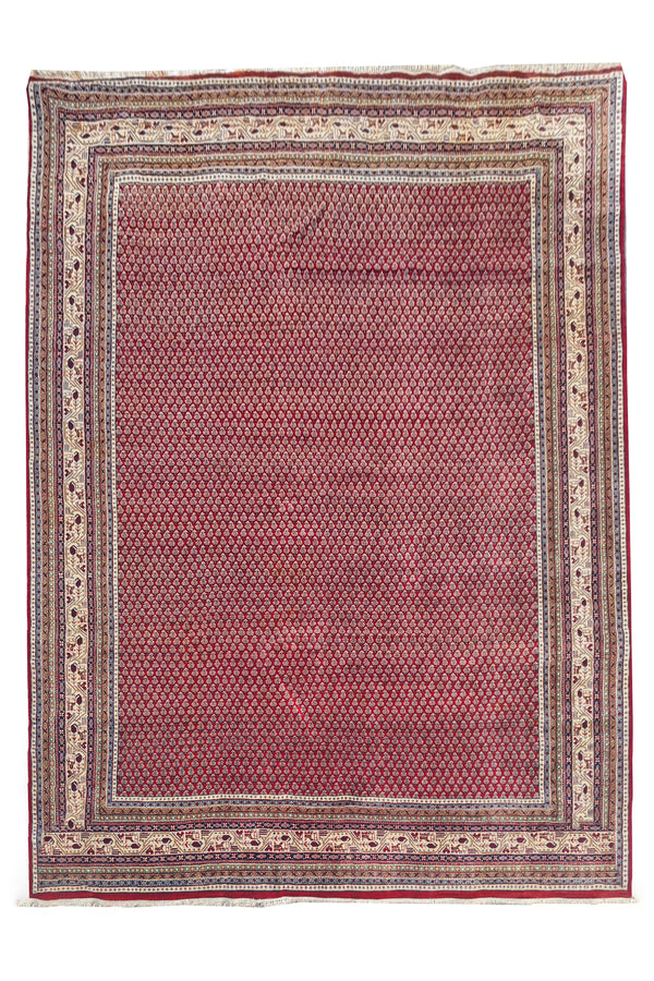 Authentic Hand Knotted Vintage Badam Gul Wool Area Rug 12 x 8 Ft (1501 Ger-4)