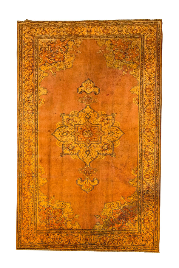 DISTRESSED HAND KNOTTED VINTAGE TABREEZ WOOL AREA RUG 9.11 X 6.4 FT (1288 GER)