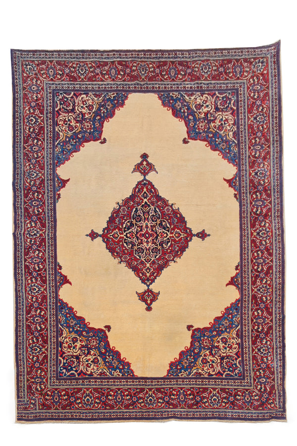 Authentic Hand Knotted Vintage Saroukh Wool Area Rug 10 x 7 Ft (1453 Ger-4)