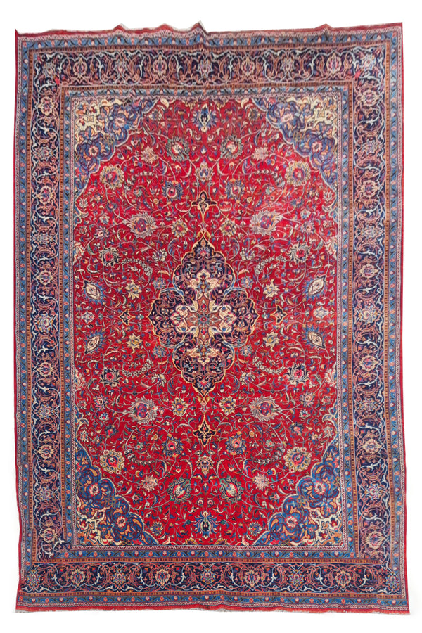 Authentic Hand Knotted Vintage Tabreez Wool Area Rug 13.10 x 9.9 Ft (1545 Ger-4)
