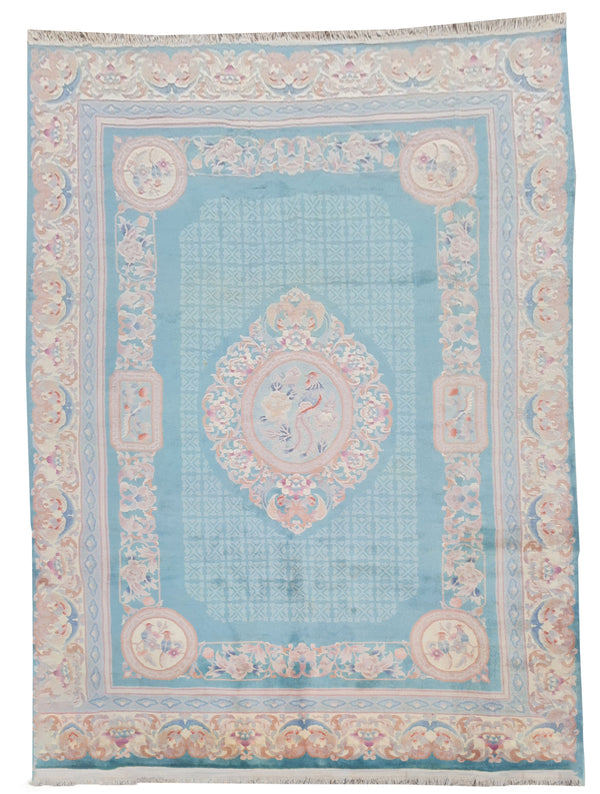 Authentic Hand Knotted Vintage Tibet Pictorial Wool Area Rug 10.11 x 8.1 Ft (1535 Ger-4)