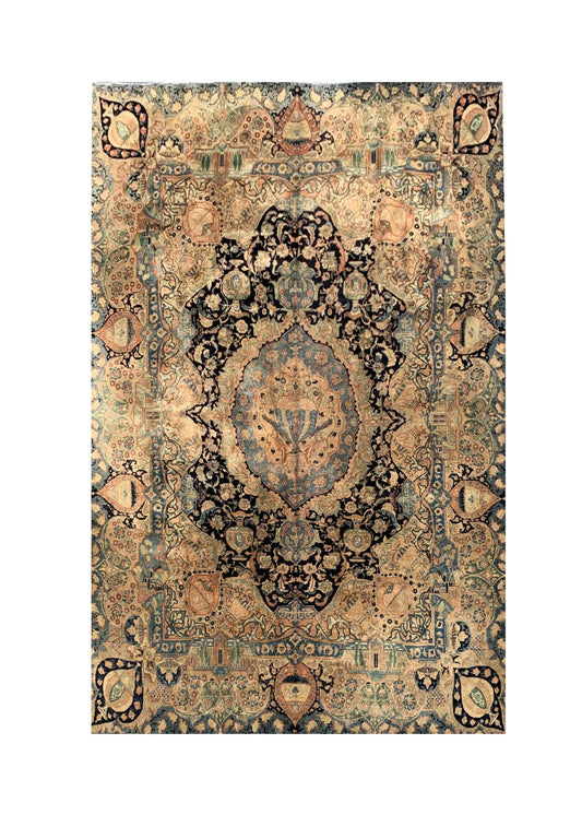 Authentic Hand Knotted Antique Kashmour Pictorial Wool Area Rug 12.7 x 9.7 Ft