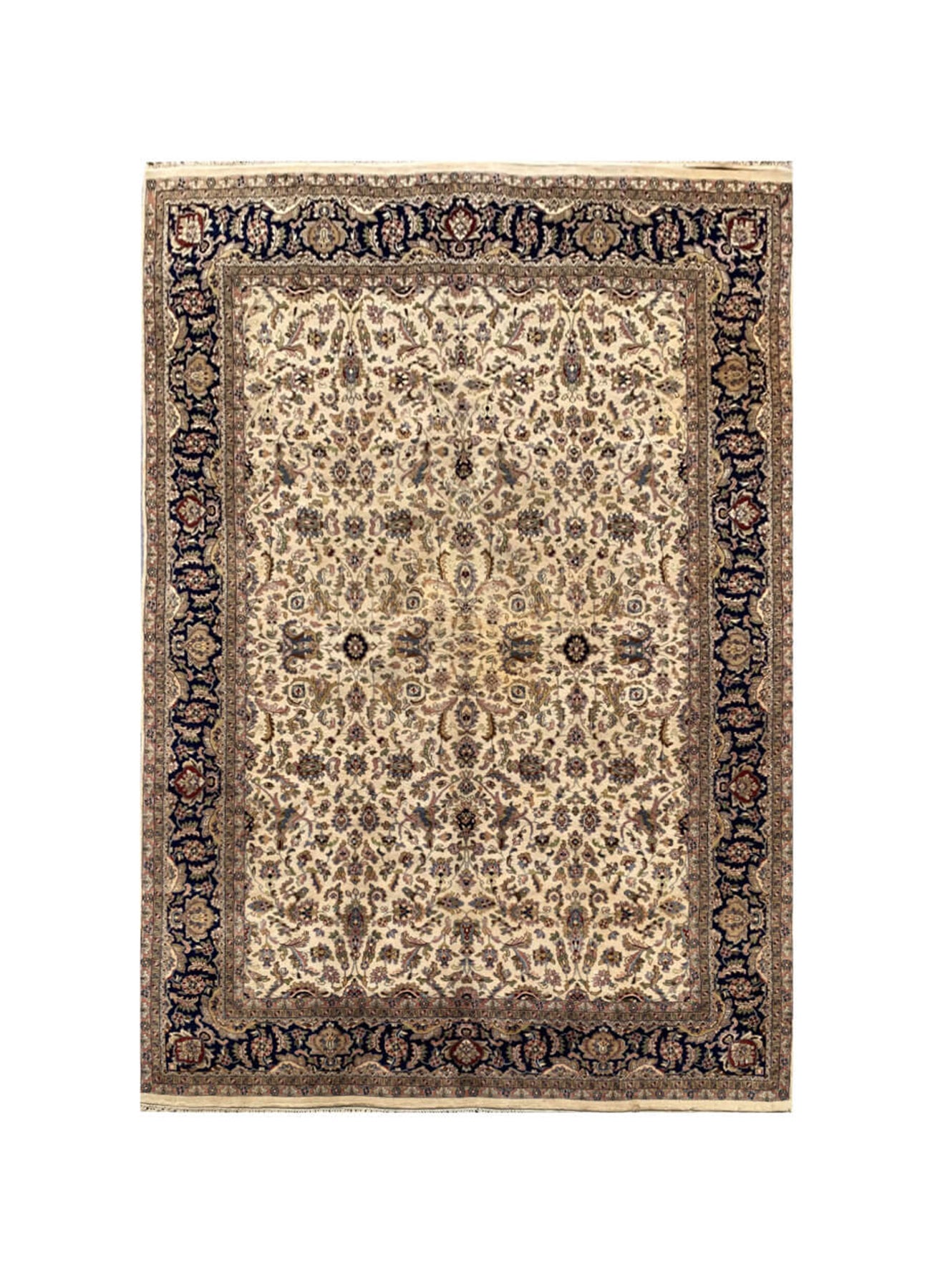 Authentic Hand Knotted Vintage Tabreez Wool Area Rug 12.1 x 7.11 Ft