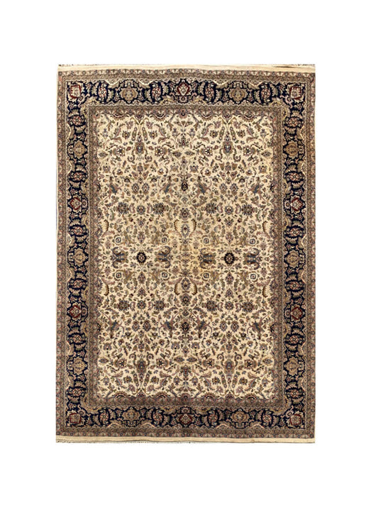 Authentic Hand Knotted Vintage Tabreez Wool Area Rug 12.1 x 7.11 Ft