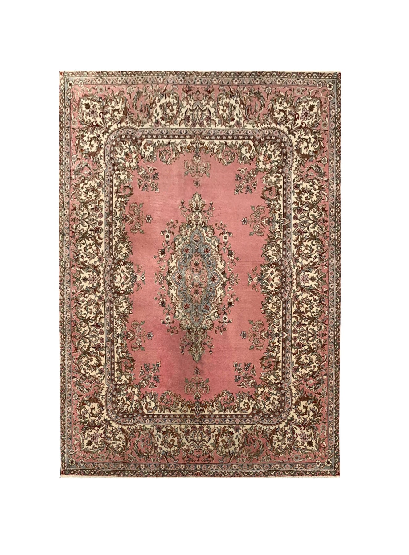 Authentic Hand Knotted Vintage Turkish Wool Area Rug 9.11 x 8.3 Ft