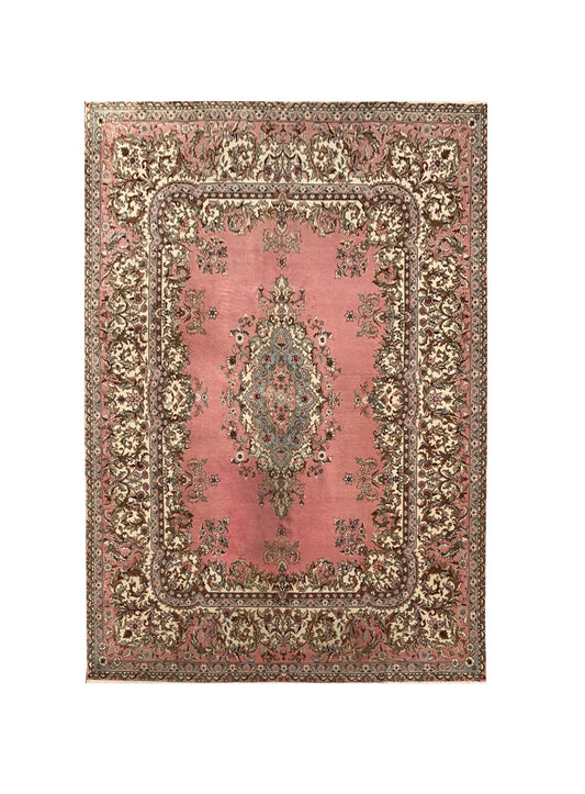 Authentic Hand Knotted Vintage Turkish Wool Area Rug 9.11 x 8.3 Ft