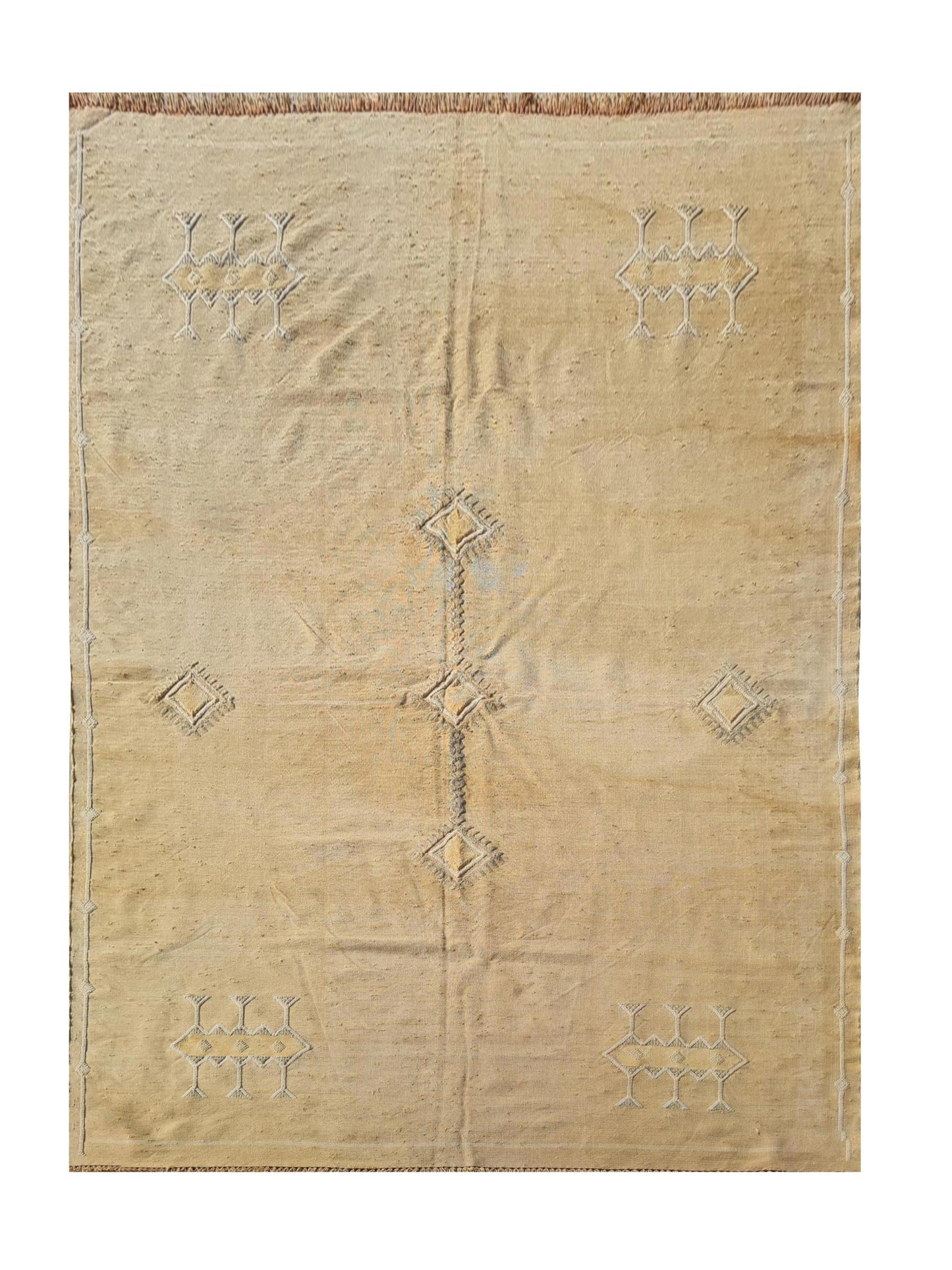 Amazing Hand Knotted Vintage Morocco Sumouk Kilim Silk Area Rug 8 x 5 Ft