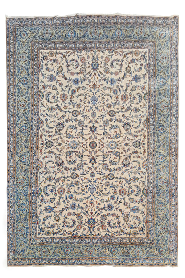 Authentic Hand Knotted Vintage Qashoun Wool Area Rug 13.10 x 9.8 Ft (1498 Ger-4)