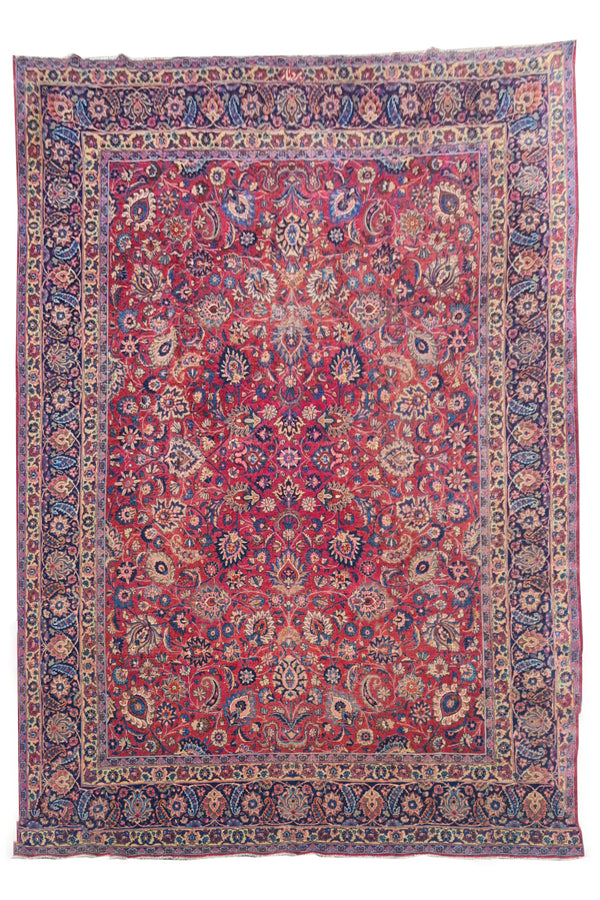 Authentic Hand Knotted Antique Qashoun Wool Area Rug 13.1 x 10.0 Ft (1561 Ger-4)