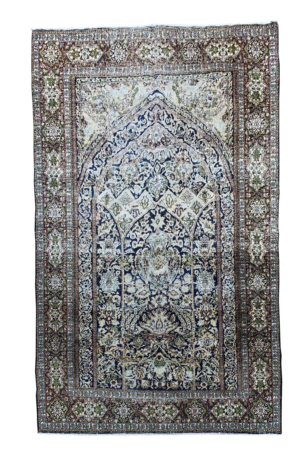 DISTRESSED HAND KNOTTED VINTAGE KASHMIRI SILK AREA RUG 5.9 X 4.0 FT (668 GER)