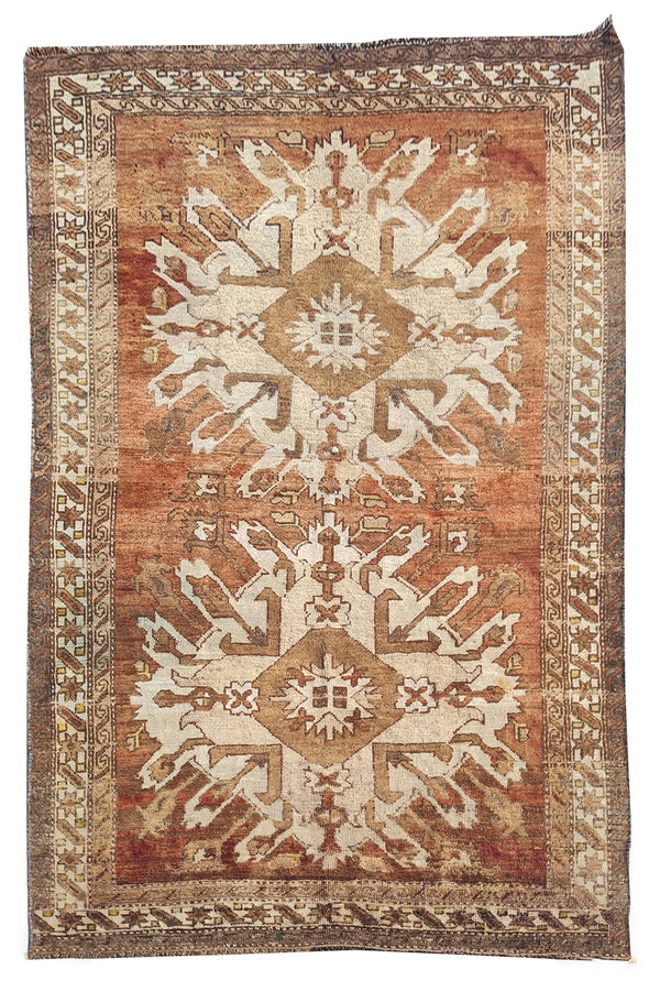 Authentic Hand Knotted Antique Kurdi Wool Area Rug 7.5 x 4.8 Ft (1196 Ger-4)