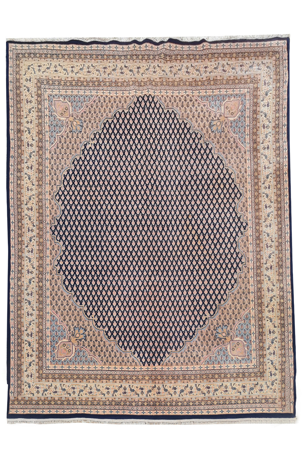 Authentic Hand Knotted Vintage Badam Gul Wool Area Rug 8.1 x 6.4 Ft (1445 Ger-4)