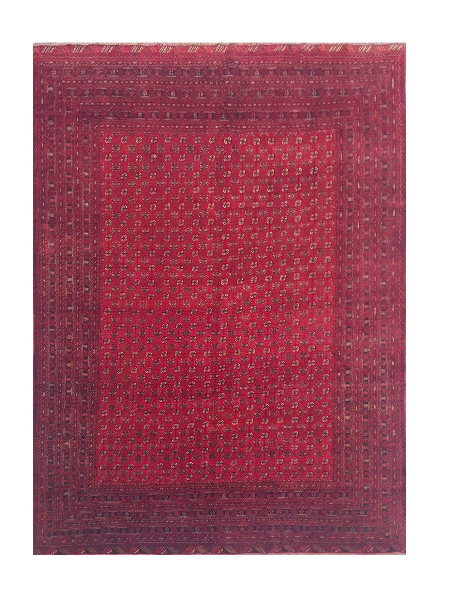 Amazing Hand Knotted Antique Afghan Turkmen Moori Wool Area Rug 11.4 x 7.11 Ft