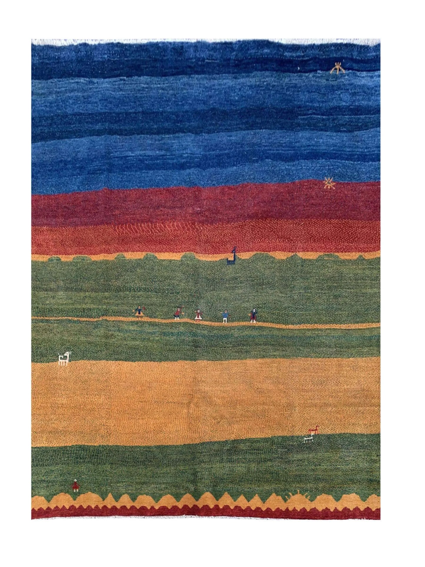 Amazing Hand Knotted Vintage Afghan Gabbah Pictorial Wool Area Rug 9.0 x 8.11 Ft