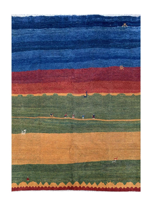 Amazing Hand Knotted Vintage Afghan Gabbah Pictorial Wool Area Rug 9.0 x 8.11 Ft