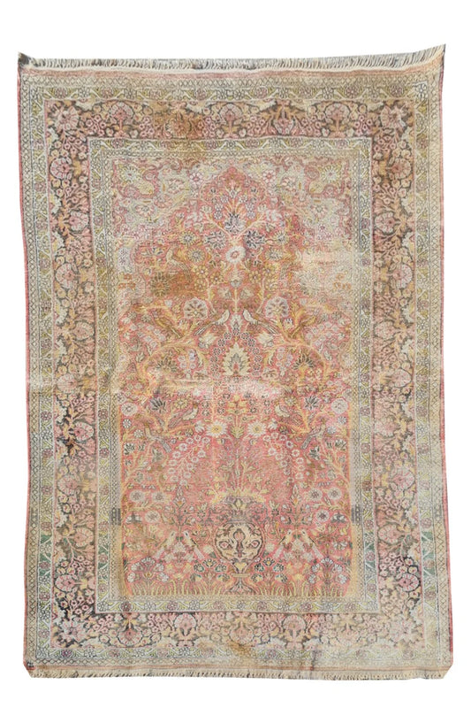 Amazing Hand Knotted Antique Traditional Tribal Kashmir Pictorial Silk Area Rug 6 x 4 Ft