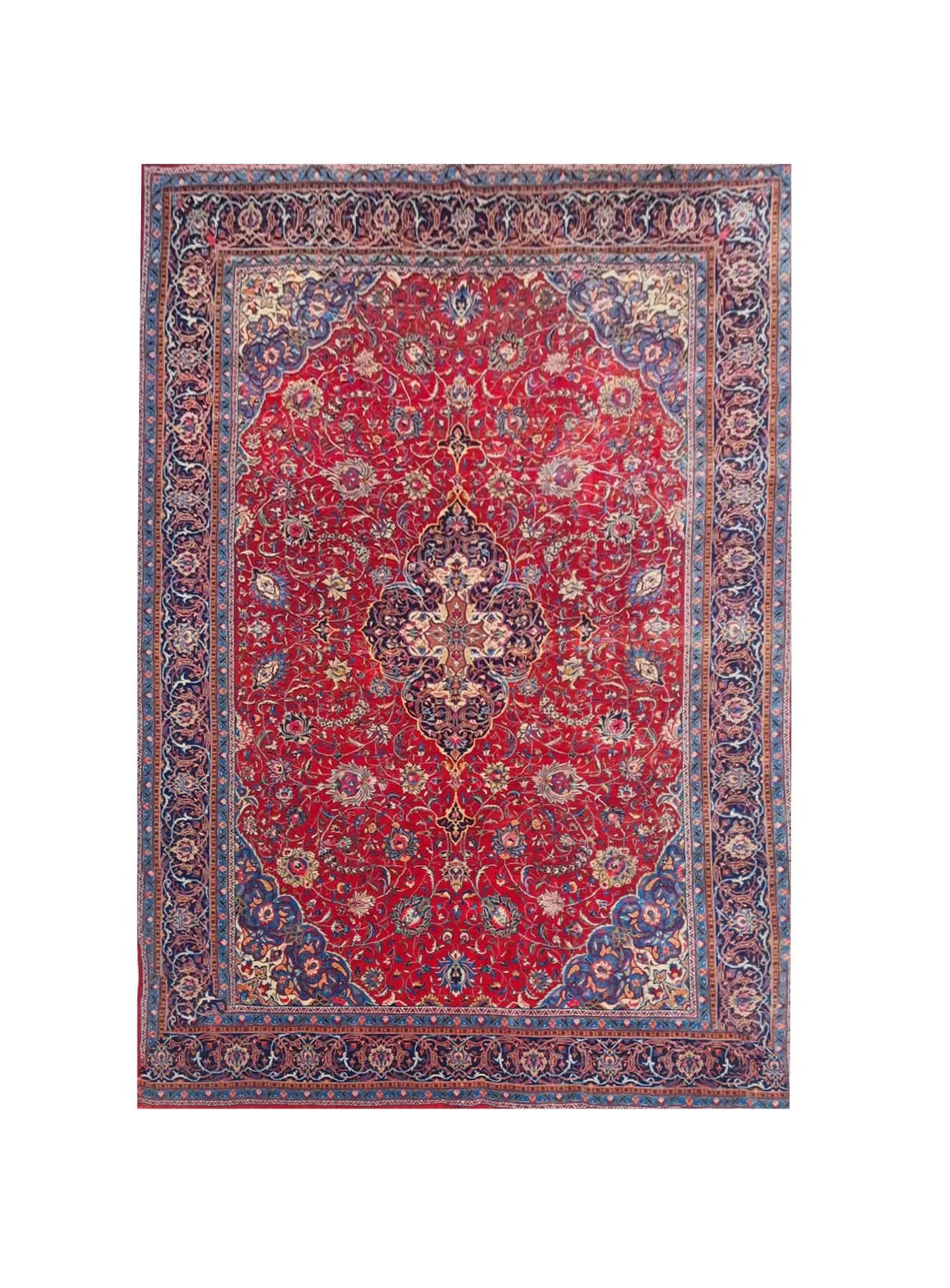 Authentic Hand Knotted Vintage Tabreez Wool Area Rug 13.10 x 9.9 Ft (1545 Ger-4)