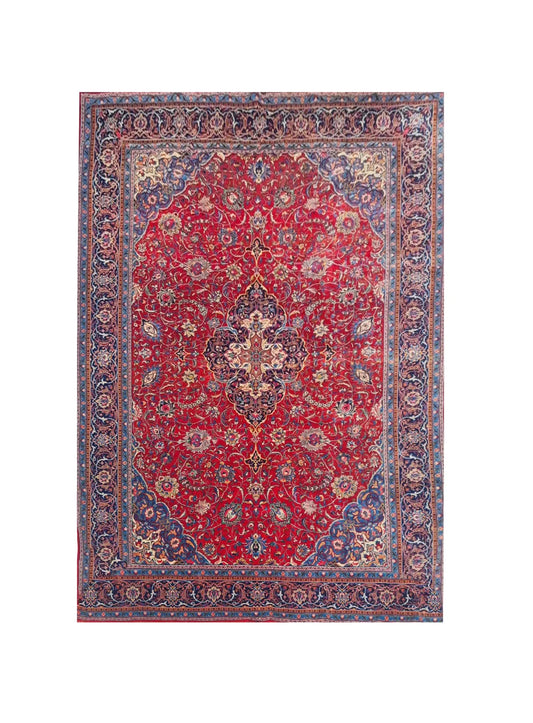 Authentic Hand Knotted Vintage Tabreez Wool Area Rug 13.10 x 9.9 Ft (1545 Ger-4)