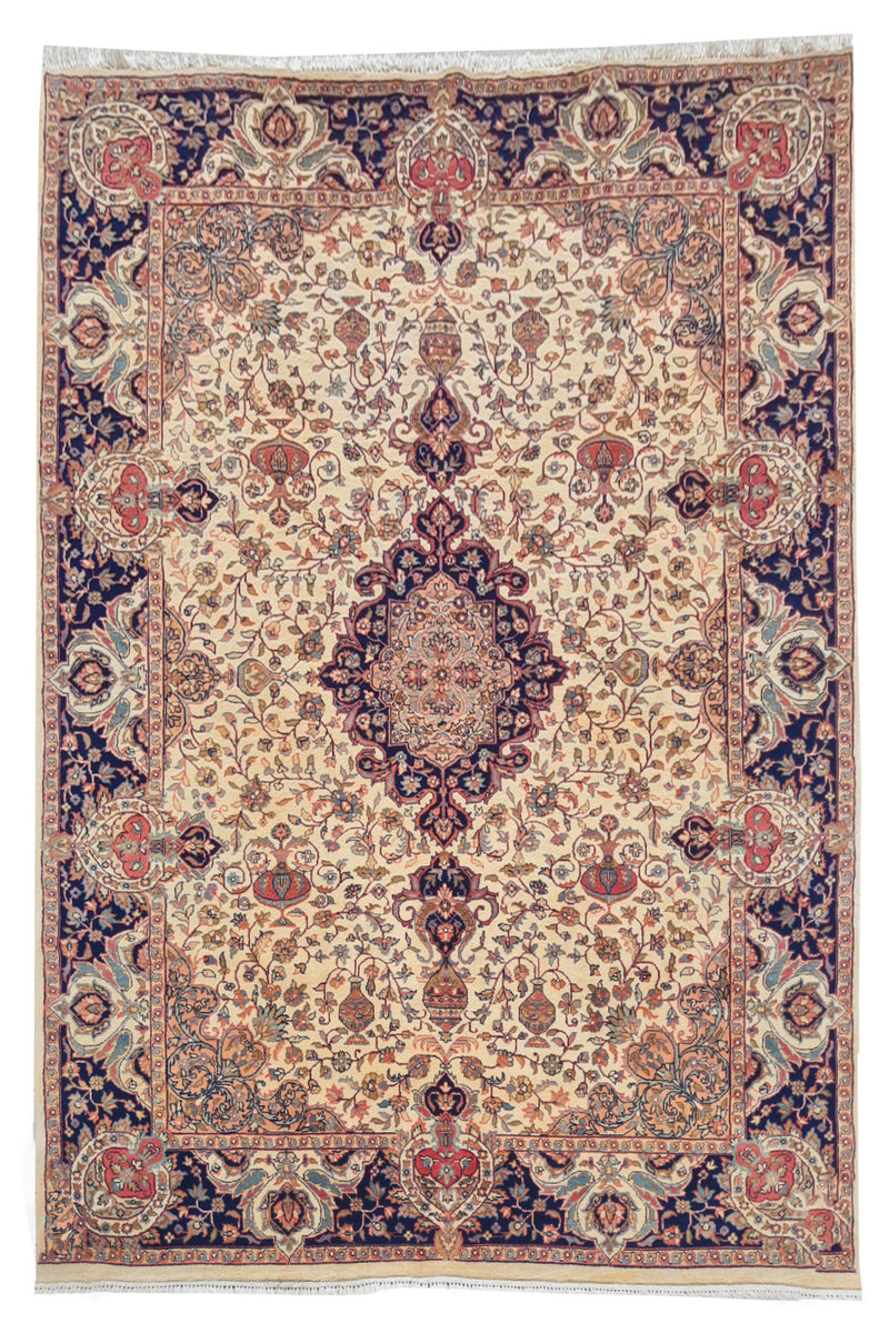 Authentic Hand Knotted Vintage Tabreez Wool Area Rug 8.2 x 5.8 Ft (1390 Ger-4)