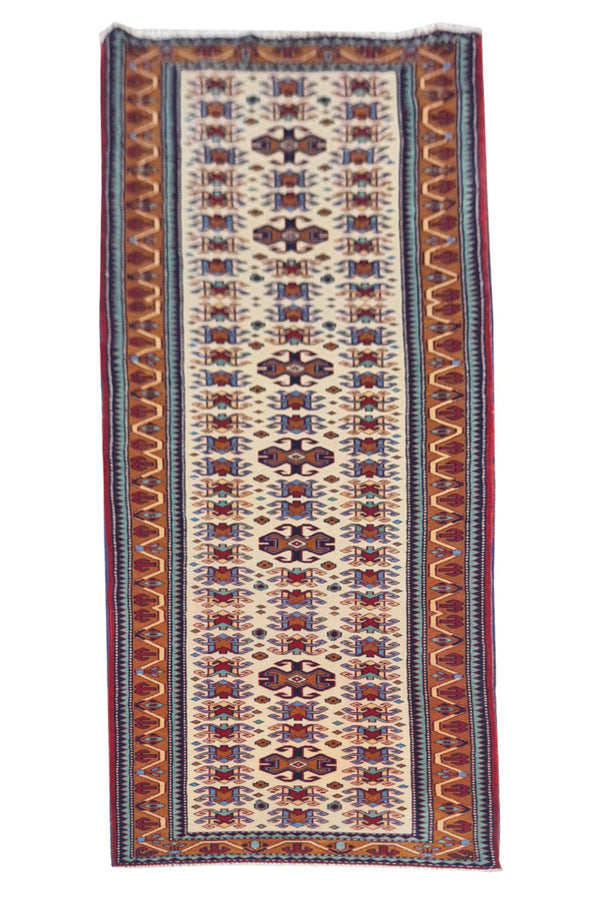 Amazing Hand Knotted Vintage Azarbaijan Wool Area Runner Rug 10.6 x 2.5 Ft