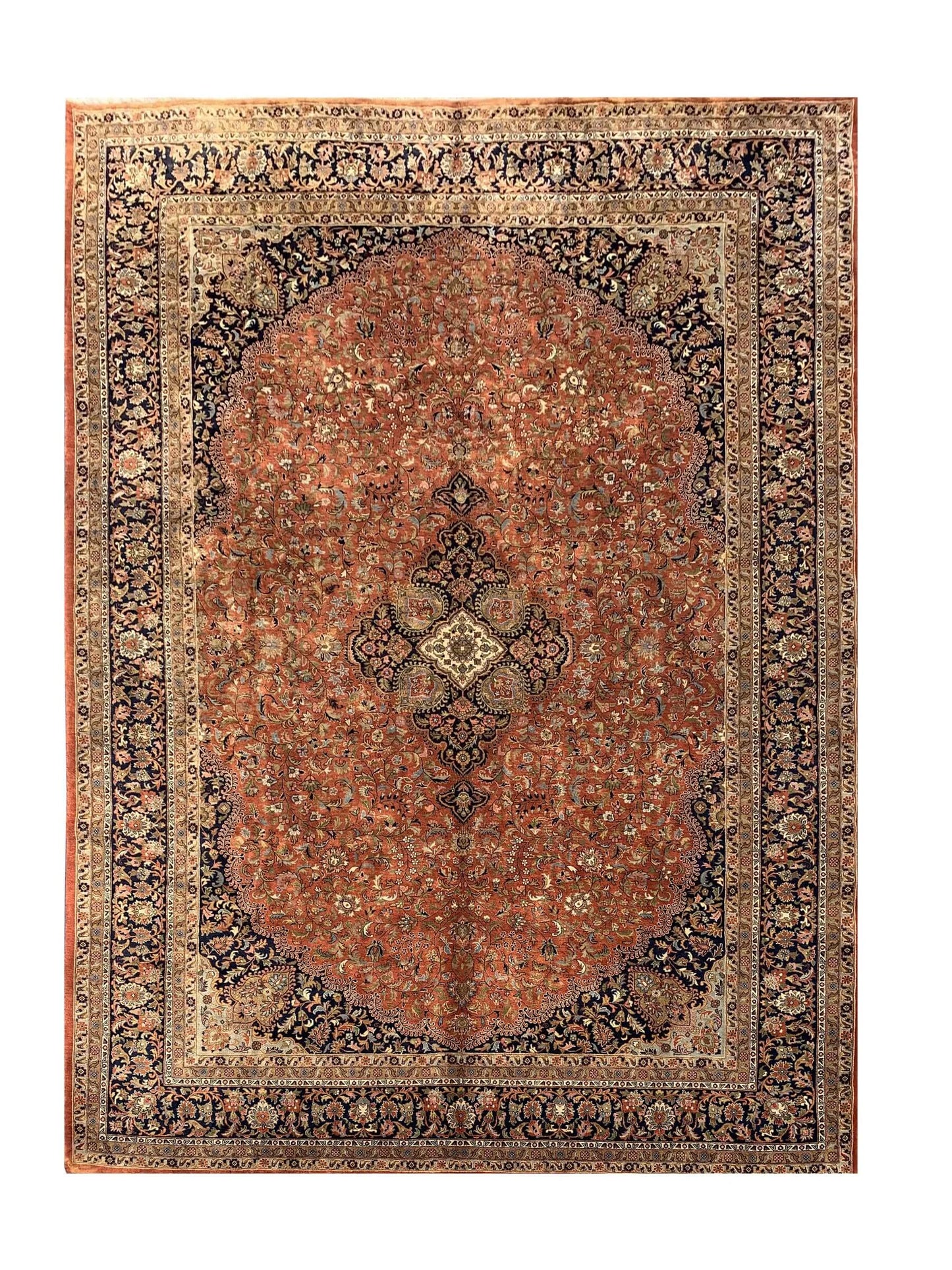 Amazing Hand Knotted Vintage Qashoun Wool Area Rug 11.9 x 8.2 Ft