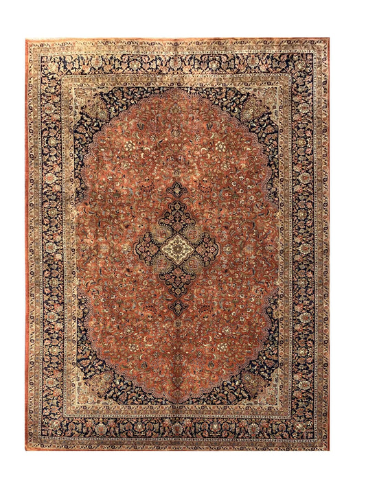 Amazing Hand Knotted Vintage Qashoun Wool Area Rug 11.9 x 8.2 Ft