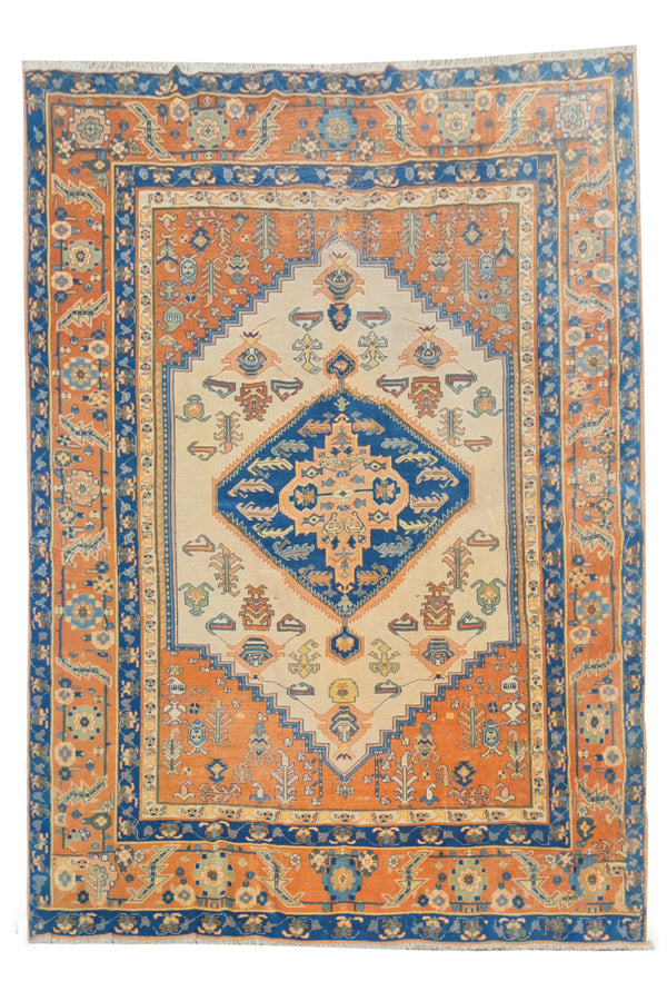 Authentic Hand Knotted Antique Kurdi Wool Area Rug 7.7 x 6.8 Ft (1392 Ger-4)