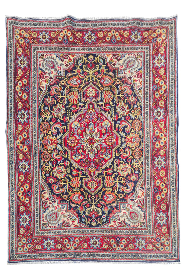 Authentic Hand Knotted Vintage Pashmin Koum Wool Area Rug 5.3 x 3.7 Ft (1757 Ger-4)