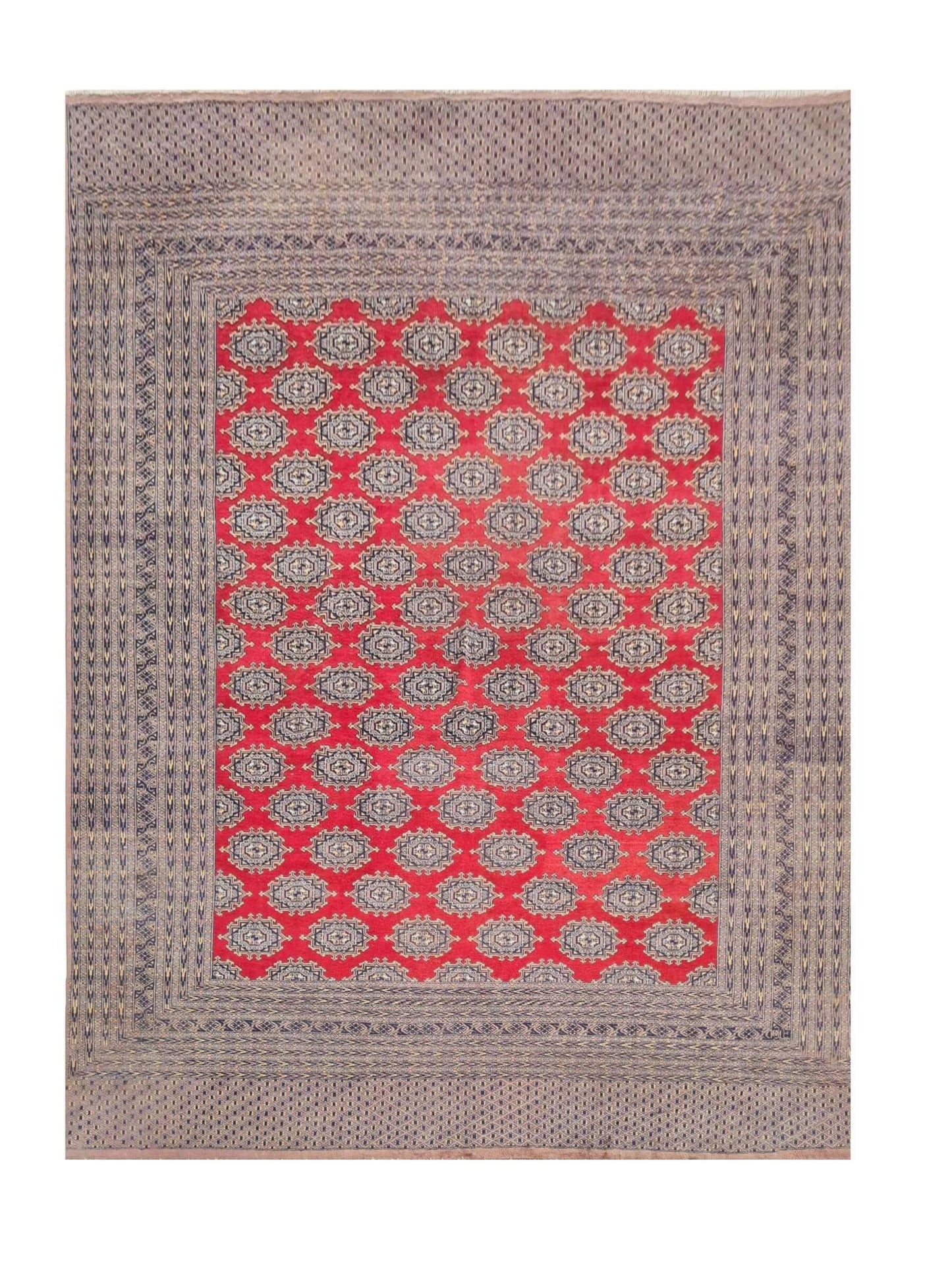 Amazing Hand Knotted Vintage Bokhara Jhaldar Wool Area Rug 11.11 x 9.5 Ft