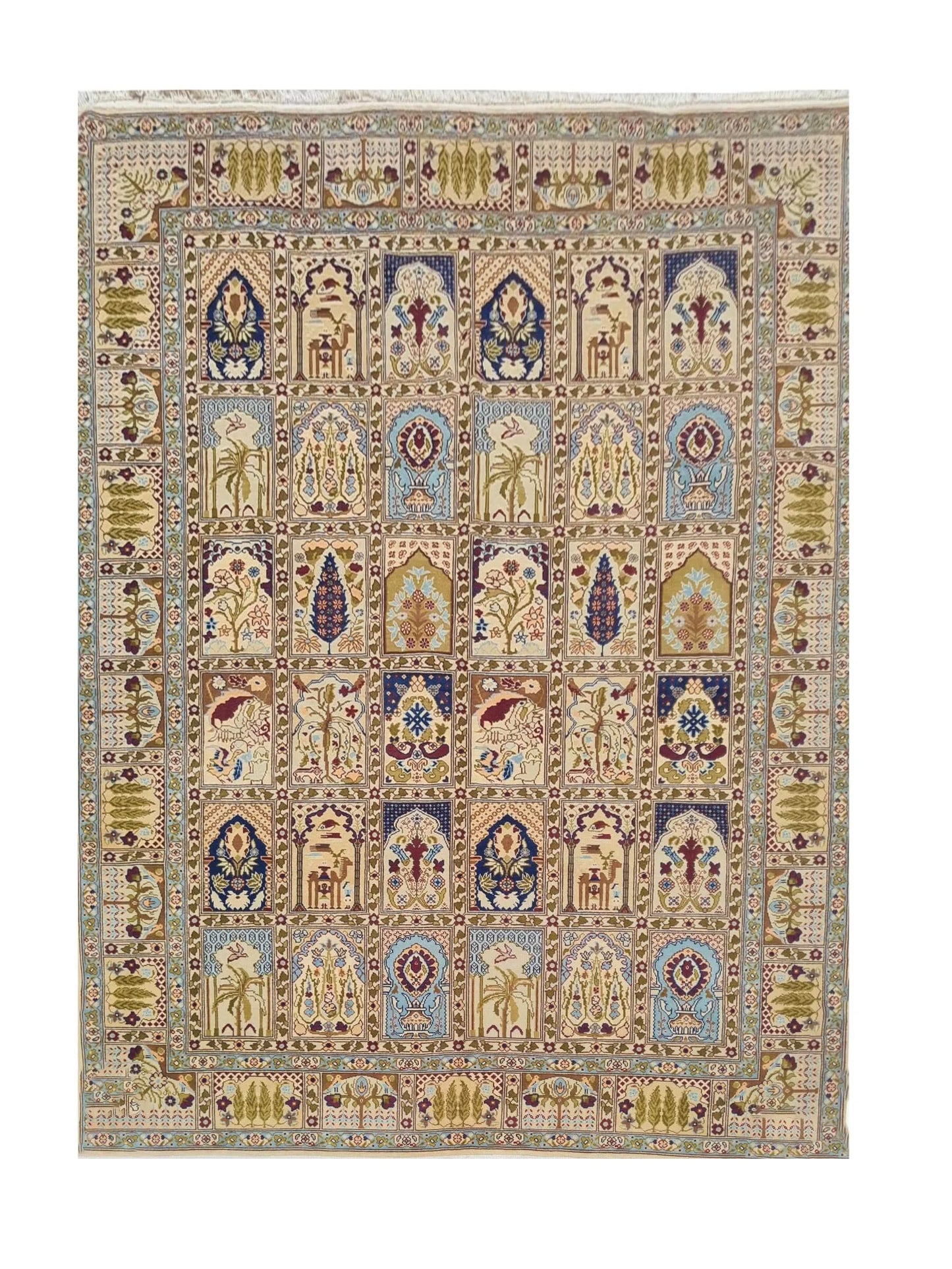 Amazing Hand Knotted Vintage Morocco Pictorial Wool Area Rug 11.3 x 8.3 Ft