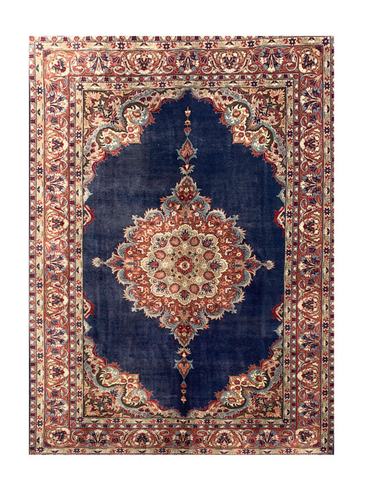 Amazing Hand Knotted Vintage Tabreez Wool Area Rug 9.10 x 6.9 Ft