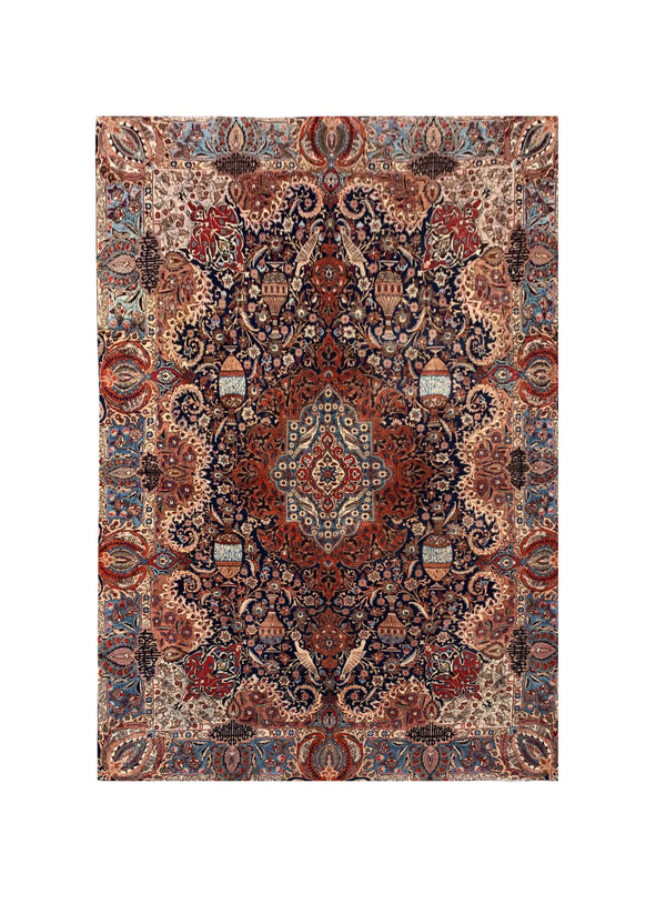 Amazing Hand Knotted Vintage Qashmour Hunting Pictorial Wool Area Rug 12.2 x 8.5 Ft