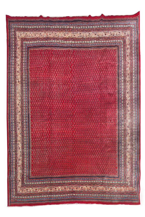 Authentic Hand Knotted Vintage Badam Gul Wool Area Rug 10.4 x 7.8 Ft (142 Ger-4)