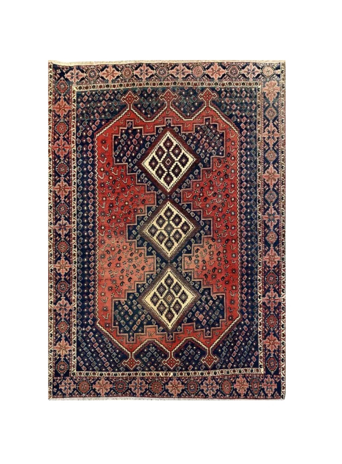 Amazing Hand Knotted Vintage Afshour Pictorial Wool Area Rug 6.5 x 5.4 Ft